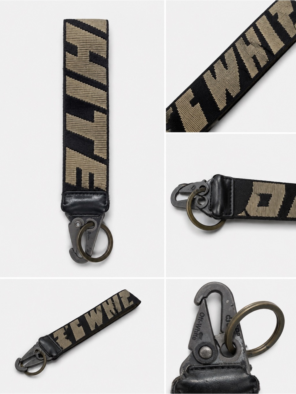 Off-White Industrial Logo Wristlet Keychain Black Beige Strap Key Ring